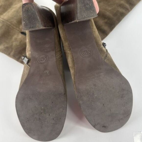 Michael Kors Olive Green Suede Heeled Tall Leather Buckle Boots Size 8 Riding - Picture 9 of 16